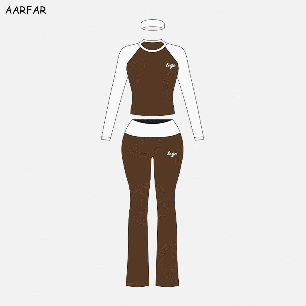Fall Women Two Piece Set Custom Embroidered LOGO Women Jersey Cotton Raglan Sleeve TShirts and Flared Pants Tall girl friendly