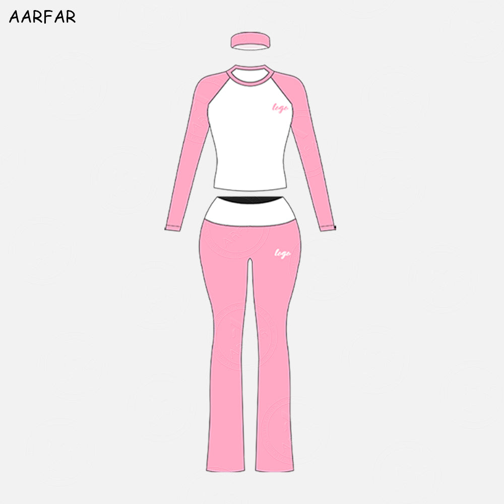 Fall Women Two Piece Set Custom Embroidered LOGO Women Jersey Cotton Raglan Sleeve TShirts and Flared Pants Tall girl friendly