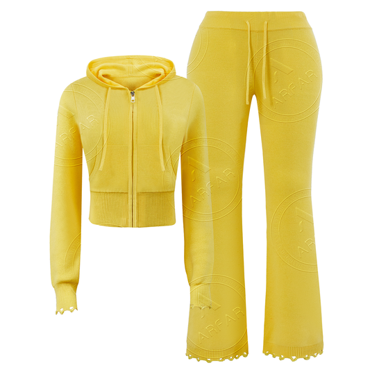 womens knit flared sweatpants and hoodie set