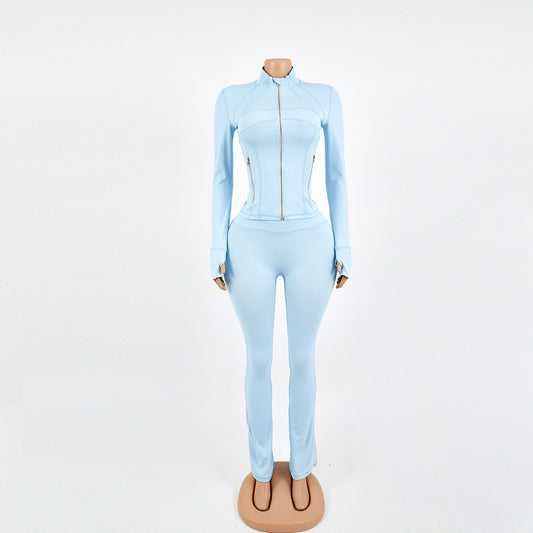 Wholesale Custom Outdoor Fitness Slim Fit Gym Top Side Pockets Slim Fit Jacket With Gold Zipper for Women Breathable Gym Yoga
