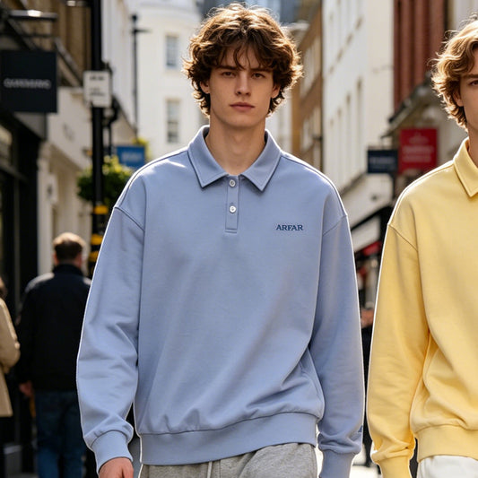 Custom logo hot selling polo collar sweatshirt long sleeve lapel polo neck sweatshirt two button placket cotton fleece long sleeve casual sports top cotton sweatshirt breathable business casual pullover