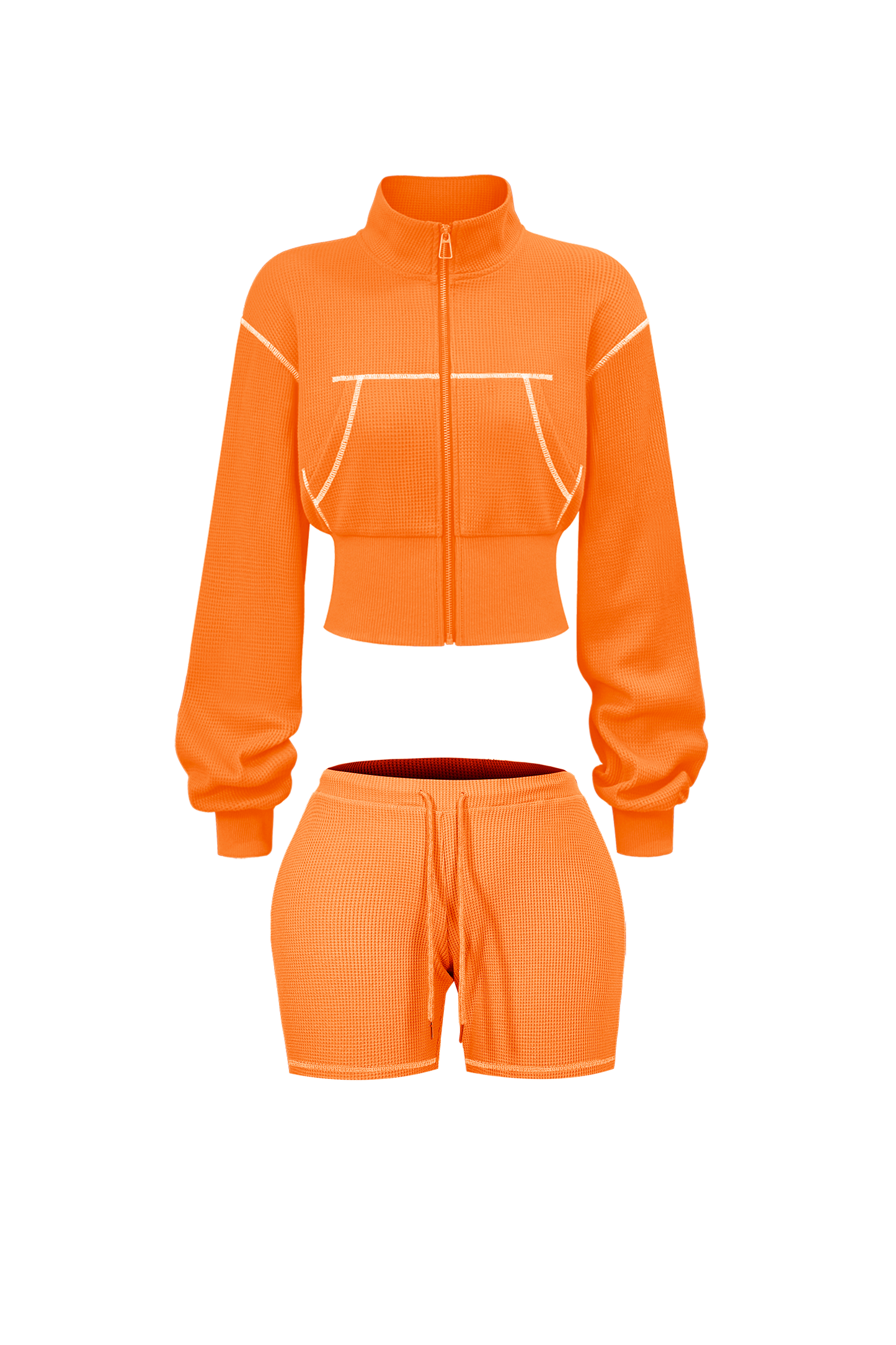 Custom Waffle Knit Girls Two Piece Set Summer 2025 Basic Zip up Jacket Embroidery Hoodie and Shorts Set Loungewear Women Sets
