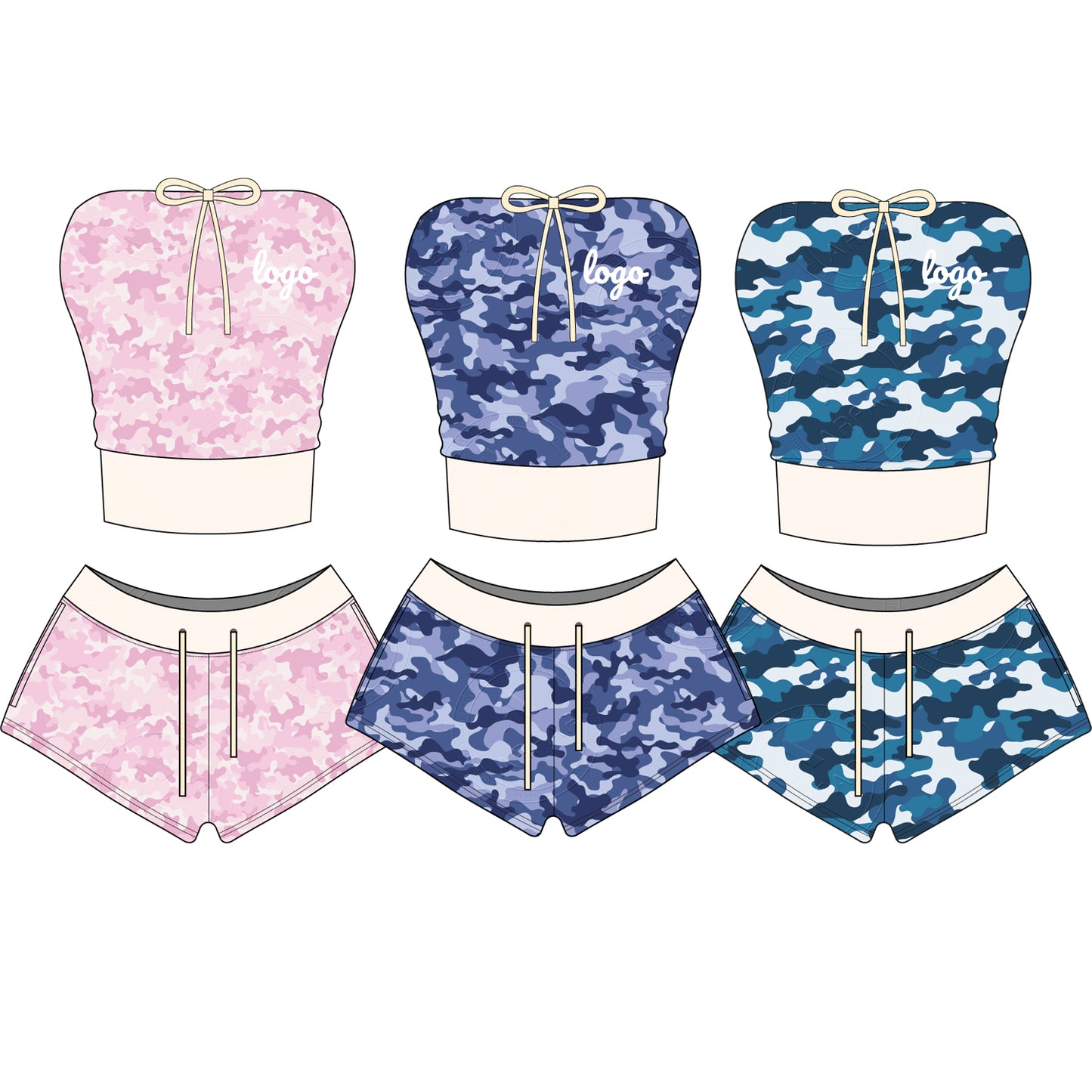 Women Camouflage Hoodie and Shorts Set Zip Heavyweight Cotton Fitness Cropped Long Sleeve Camo Shorts Set Casual Sweatshirt Set