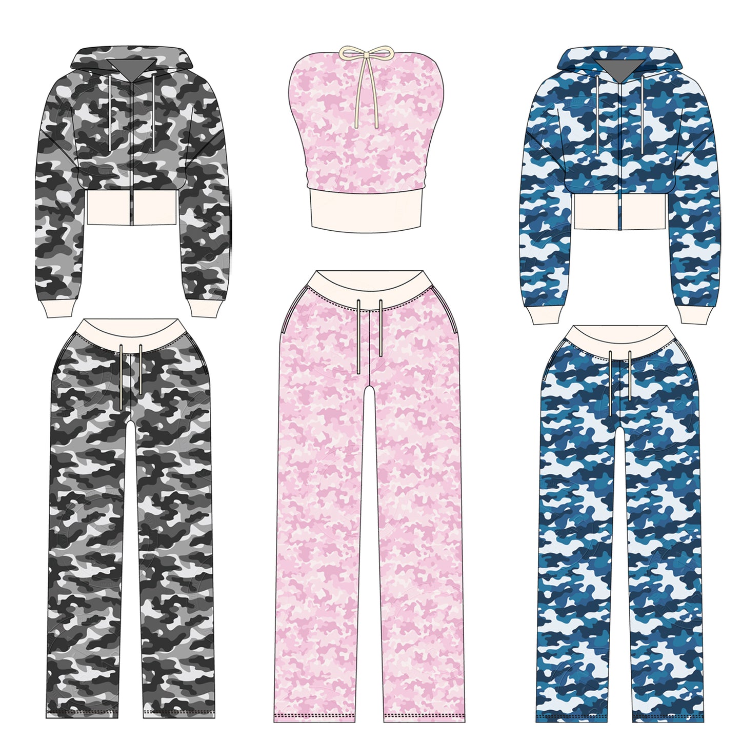 Women Camouflage Hoodie and Shorts Set Zip Heavyweight Cotton Fitness Cropped Long Sleeve Camo Shorts Set Casual Sweatshirt Set