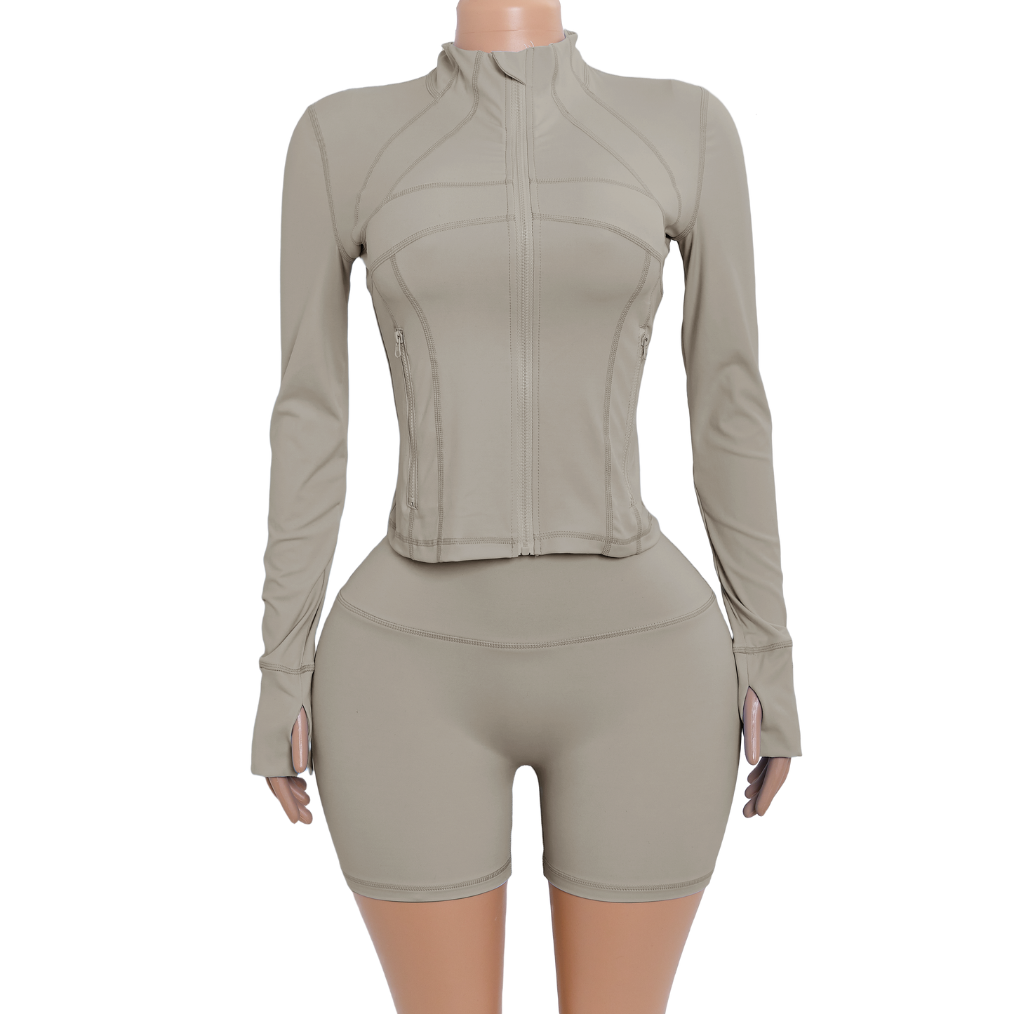 Custom Logo Two Piece Women Nylon Jacket Shorts Set pink Sport Outfit Fitness Gym Workout Wear Zipper Tracksuit Sets for Women