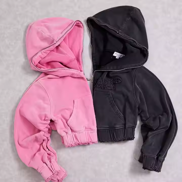 Blank Womens 2 Piece Velour Tracksuit Casual Long Sleeve Zip up Crop Top Acid Wash Distressed Hoodie and Shorts Set