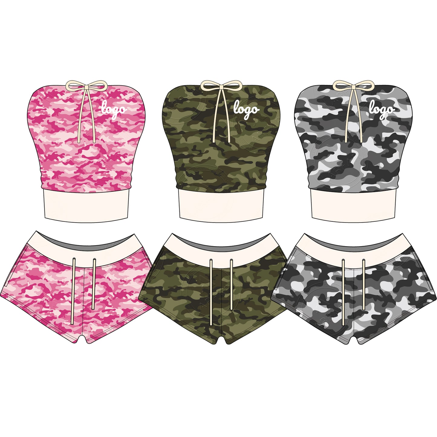 Women Camouflage Hoodie and Shorts Set Zip Heavyweight Cotton Fitness Cropped Long Sleeve Camo Shorts Set Casual Sweatshirt Set