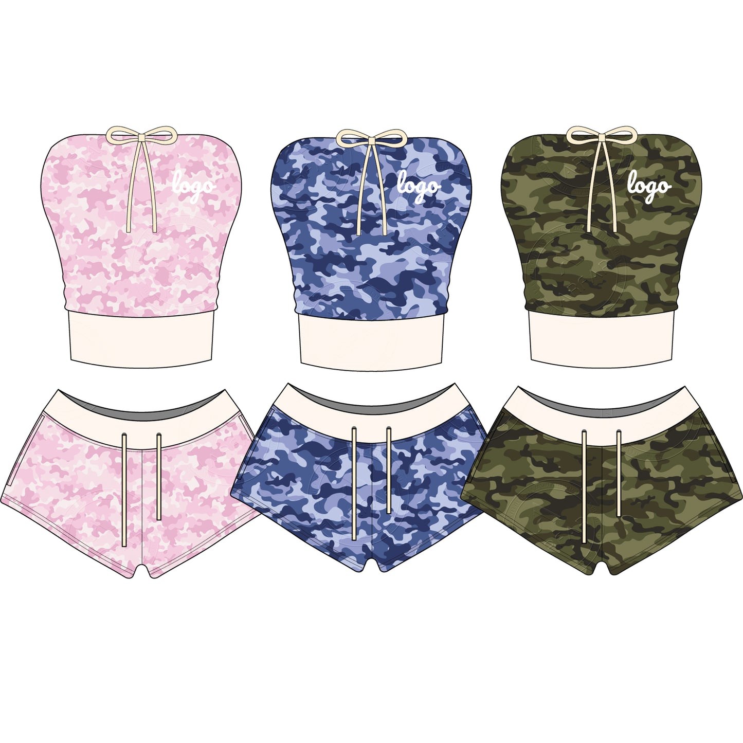 Women Camouflage Hoodie and Shorts Set Zip Heavyweight Cotton Fitness Cropped Long Sleeve Camo Shorts Set Casual Sweatshirt Set