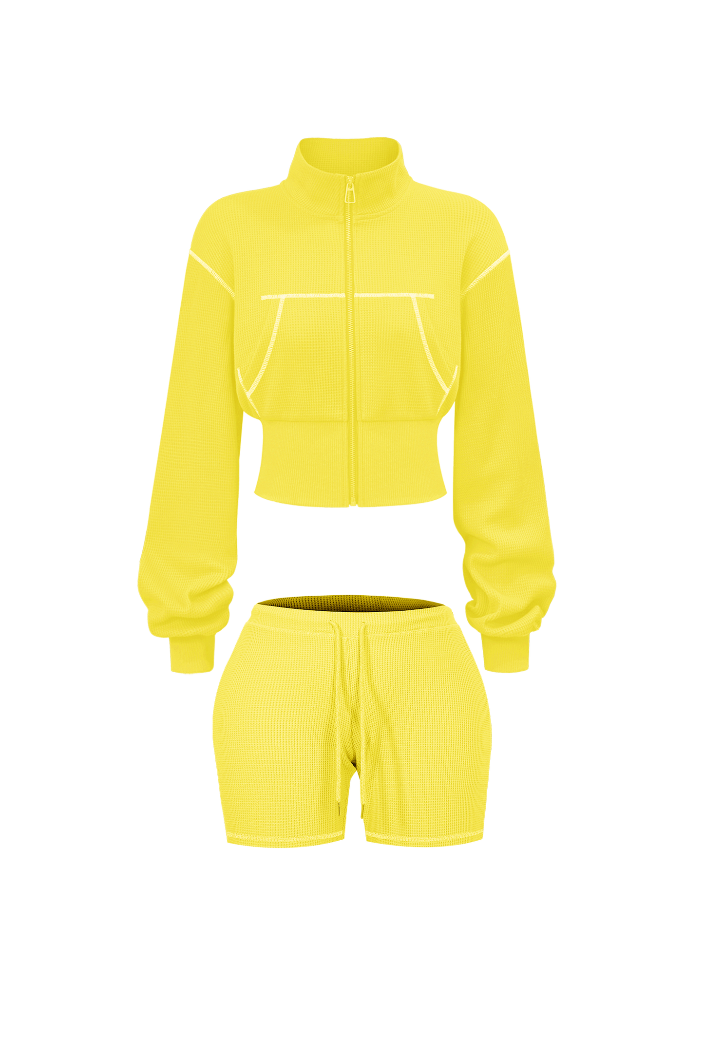 Custom Waffle Knit Girls Two Piece Set Summer 2025 Basic Zip up Jacket Embroidery Hoodie and Shorts Set Loungewear Women Sets