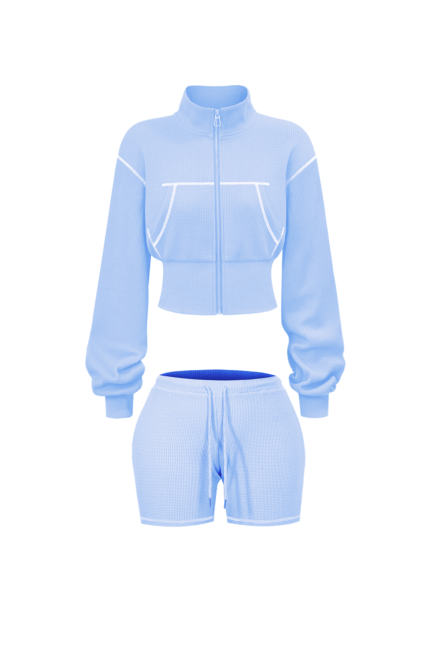 Custom Waffle Knit Girls Two Piece Set Summer 2025 Basic Zip up Jacket Embroidery Hoodie and Shorts Set Loungewear Women Sets
