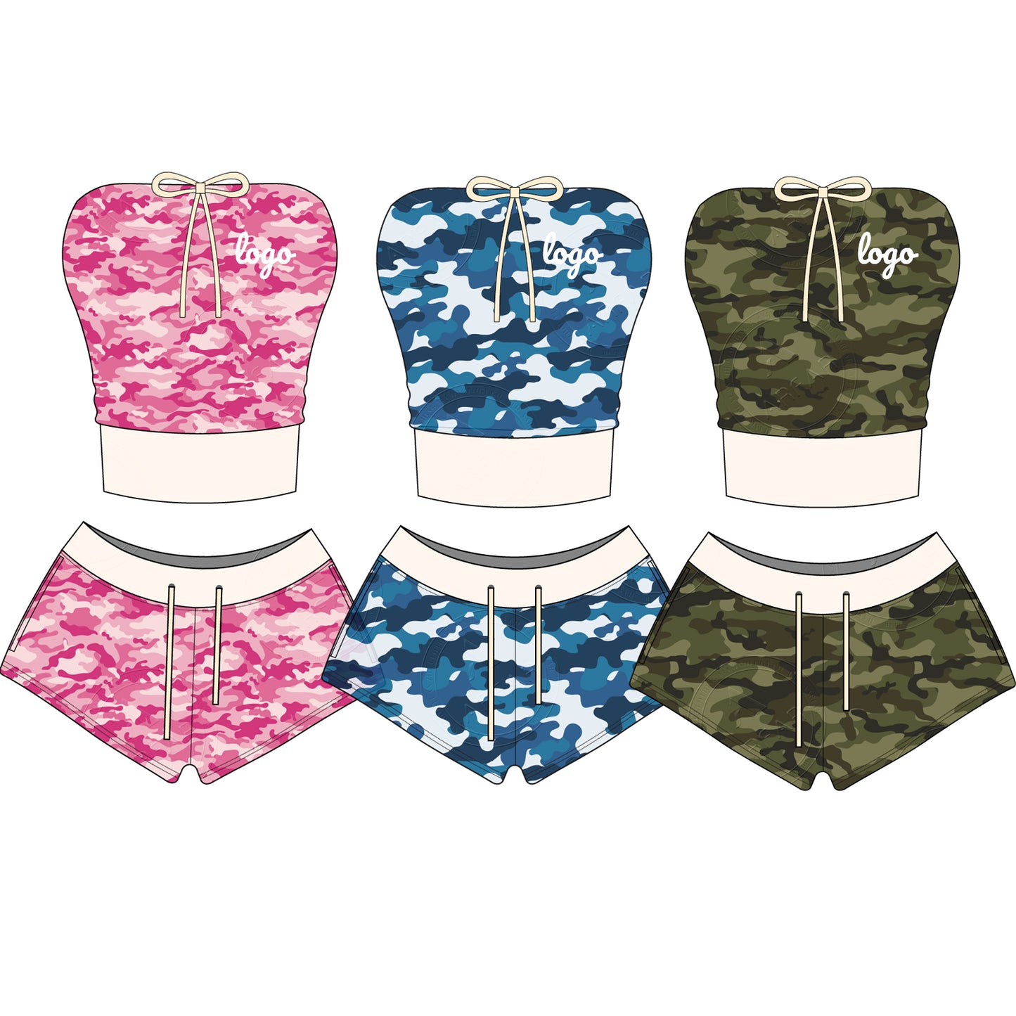 Women Camouflage Hoodie and Shorts Set Zip Heavyweight Cotton Fitness Cropped Long Sleeve Camo Shorts Set Casual Sweatshirt Set