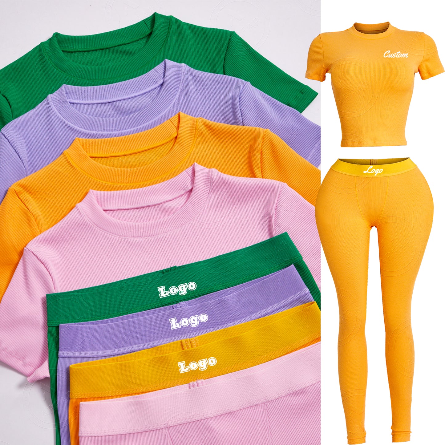 Custom Women's Sets Loungewear Cotton Clothes T Shirts Fold Over Flare Pants Legging Set Open Leg 2 Piece Set Tall Girl Clothing