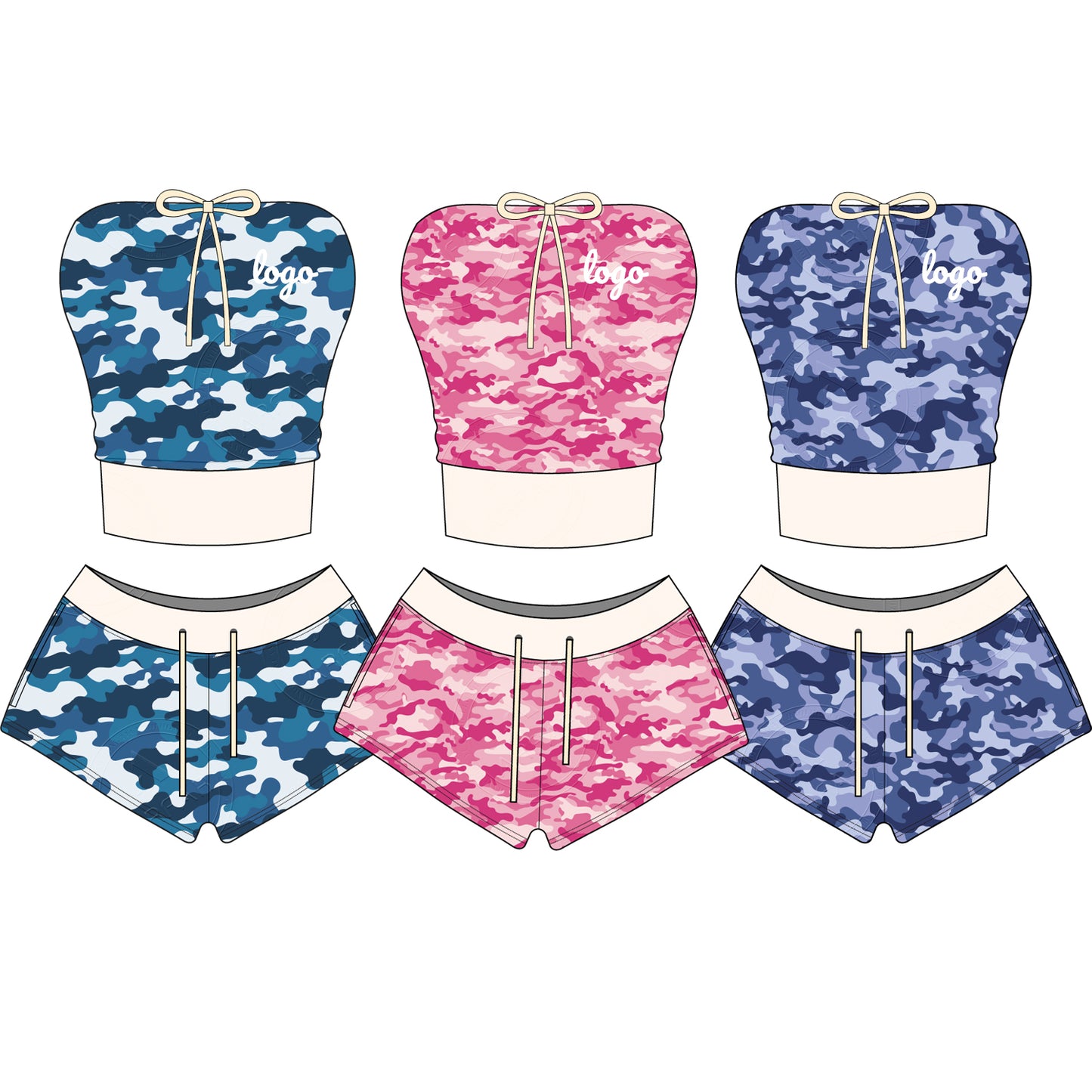 Women Camouflage Hoodie and Shorts Set Zip Heavyweight Cotton Fitness Cropped Long Sleeve Camo Shorts Set Casual Sweatshirt Set