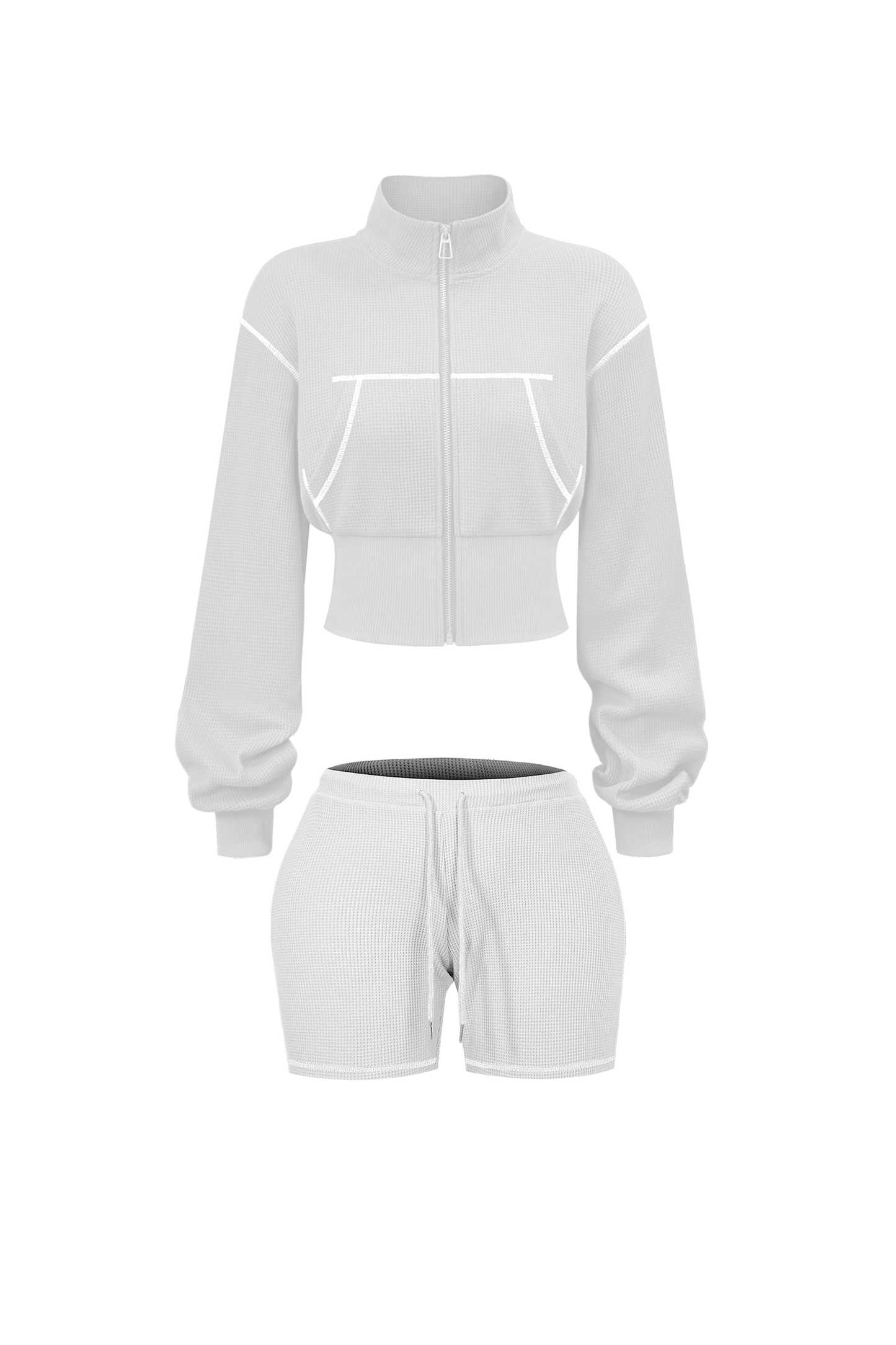 Custom Waffle Knit Girls Two Piece Set Summer 2025 Basic Zip up Jacket Embroidery Hoodie and Shorts Set Loungewear Women Sets