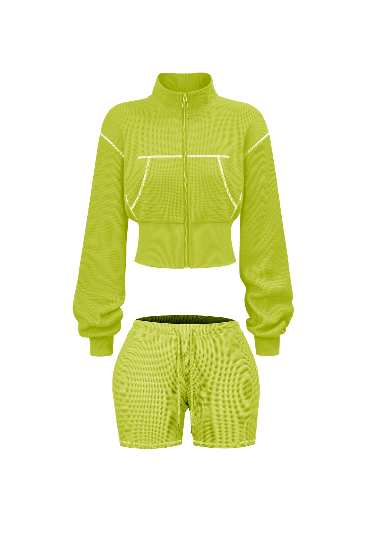 Custom Waffle Knit Girls Two Piece Set Summer 2025 Basic Zip up Jacket Embroidery Hoodie and Shorts Set Loungewear Women Sets