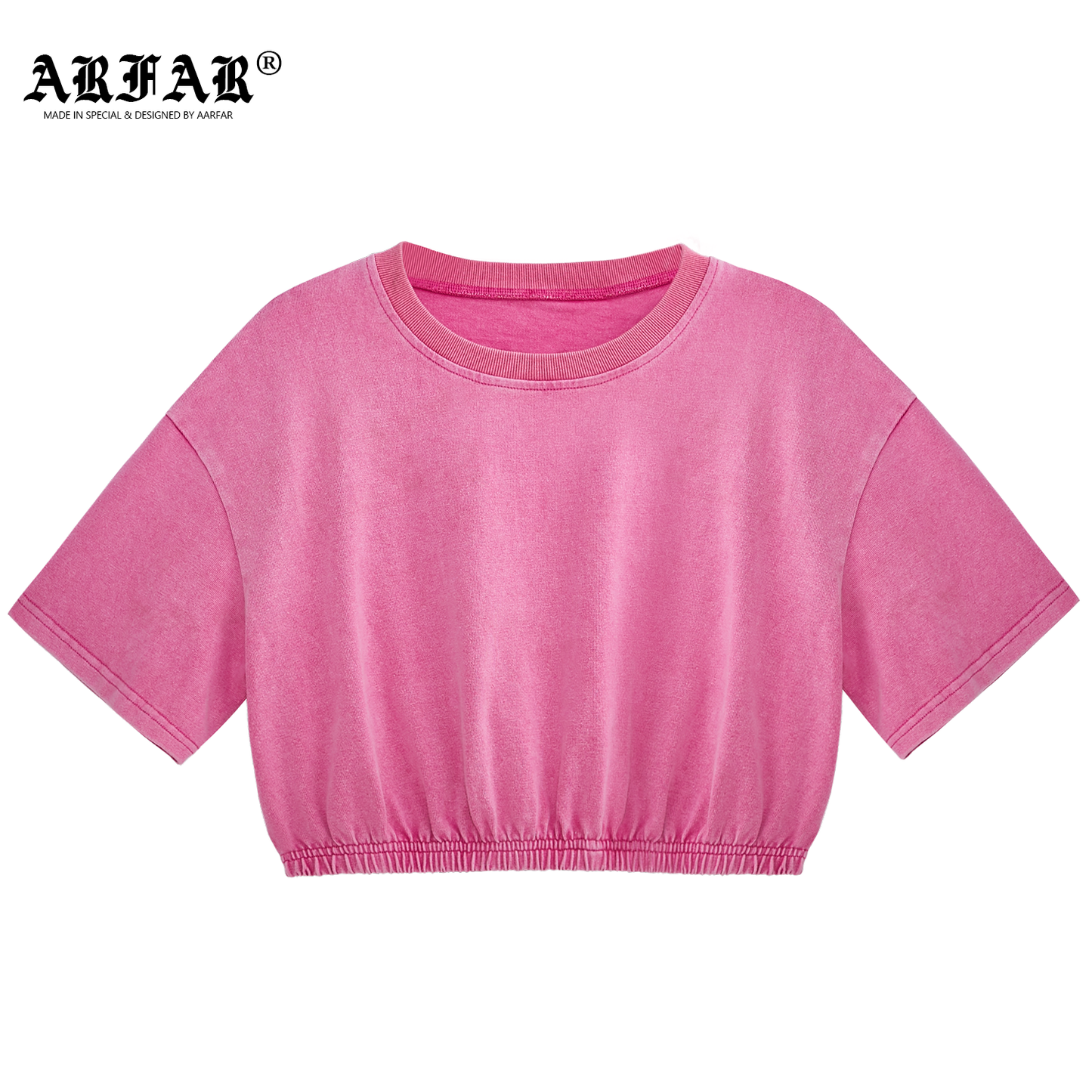 100% Cotton Acid Washed Pink Crop Top Shirt