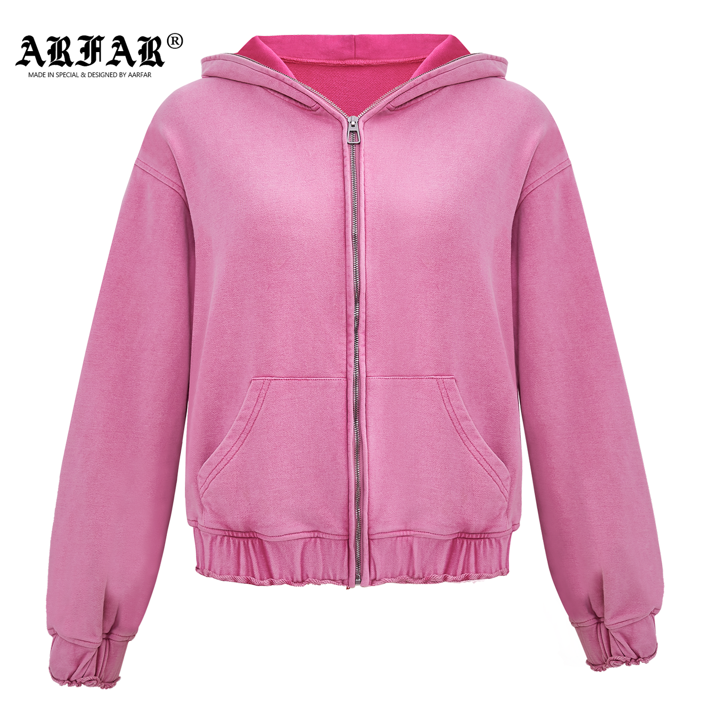 100% Cotton Acid Washed Zip Up Hoodie And Jogger Pants Set For Women