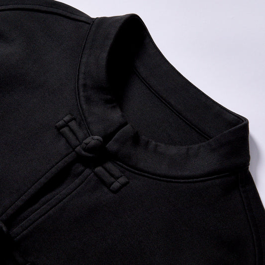 High Quality chinese style stand collar fleece top relaxed regular fit chinese style shirt daily commute couple matching set