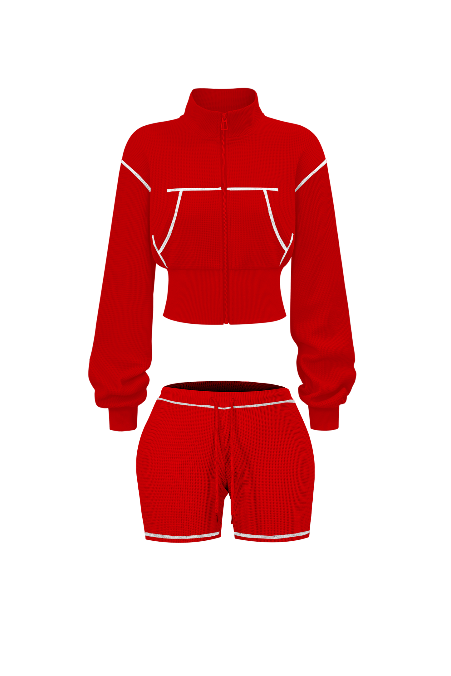 Custom Waffle Knit Girls Two Piece Set Summer 2025 Basic Zip up Jacket Embroidery Hoodie and Shorts Set Loungewear Women Sets