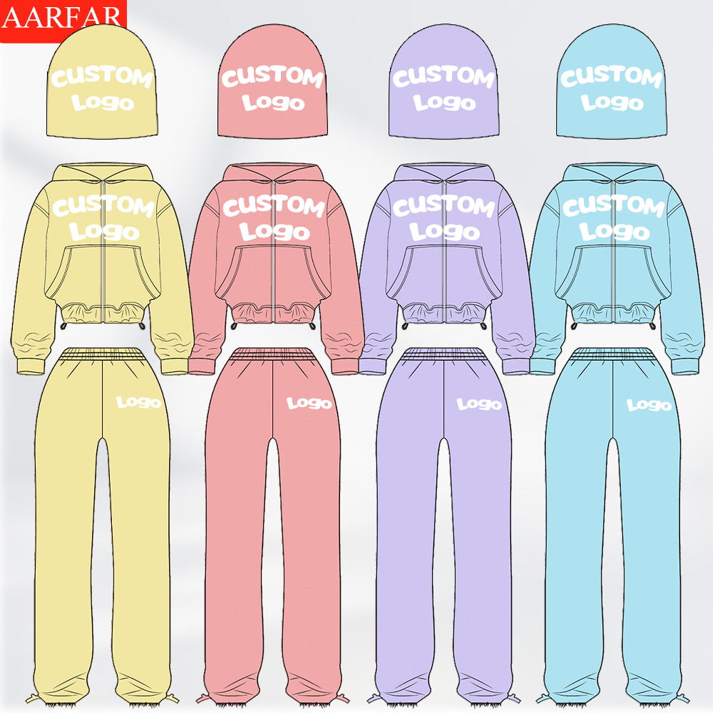 Manufacturer /Custom / OEM/ODM Women 100% Cotton ACID WASHED Cropped Zip Up Hoodie Pants set