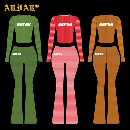 Custom Logo Cotton Rib Skinny Christmas Strips Designer Clothes 2 Piece Set Women Loungewear Set Women's Winter Clothes Set