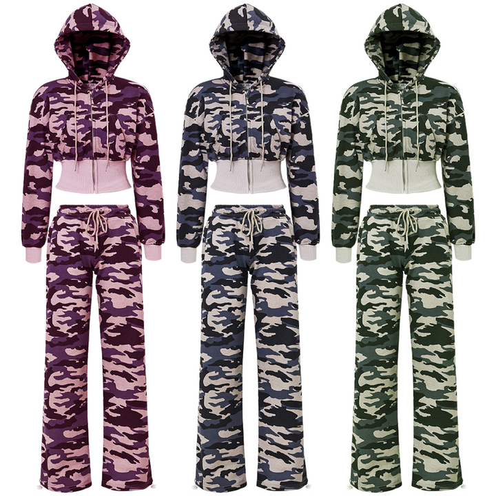Camo Cropped Zip Hoodie