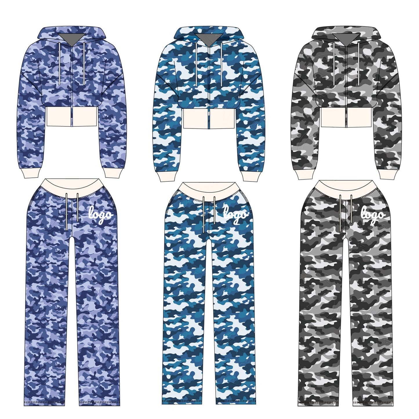 Women Camouflage Hoodie and Shorts Set Zip Heavyweight Cotton Fitness Cropped Long Sleeve Camo Shorts Set Casual Sweatshirt Set