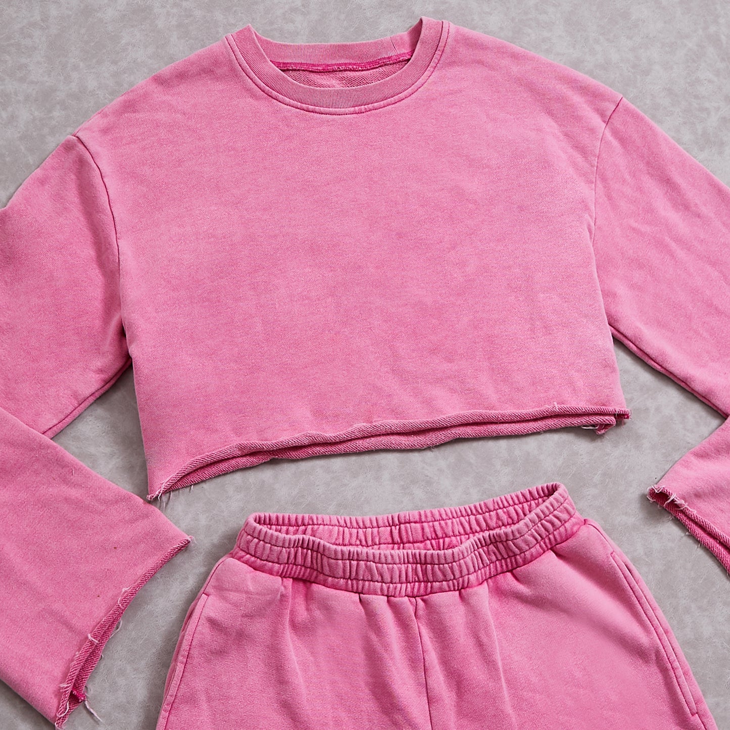 100% Cotton Short Long Sleeved Crop Top And Pants With Pockets 2 Piece Set