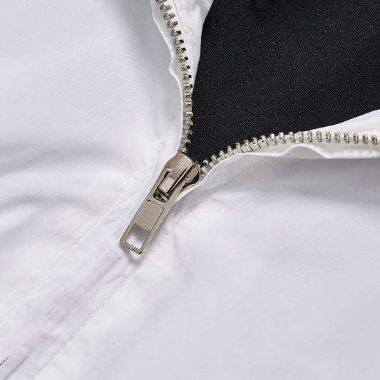 Contrast Black Panel Spliced Stand Collar Windbreaker Unisex Spring Zip Up Loose Track Jacket Streetwear Casual Color Block Racing Wind Outerwear