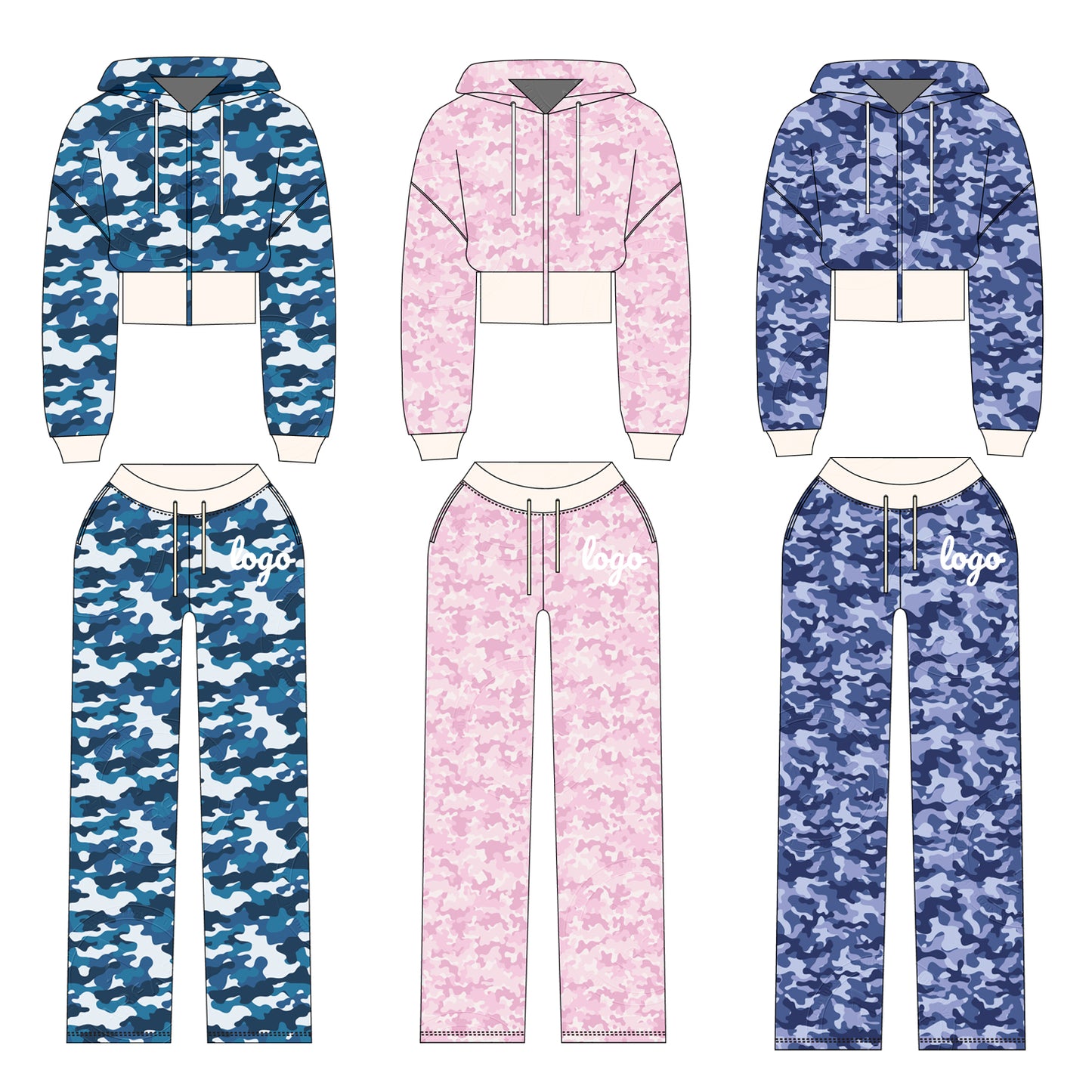 Women Camouflage Hoodie and Shorts Set Zip Heavyweight Cotton Fitness Cropped Long Sleeve Camo Shorts Set Casual Sweatshirt Set