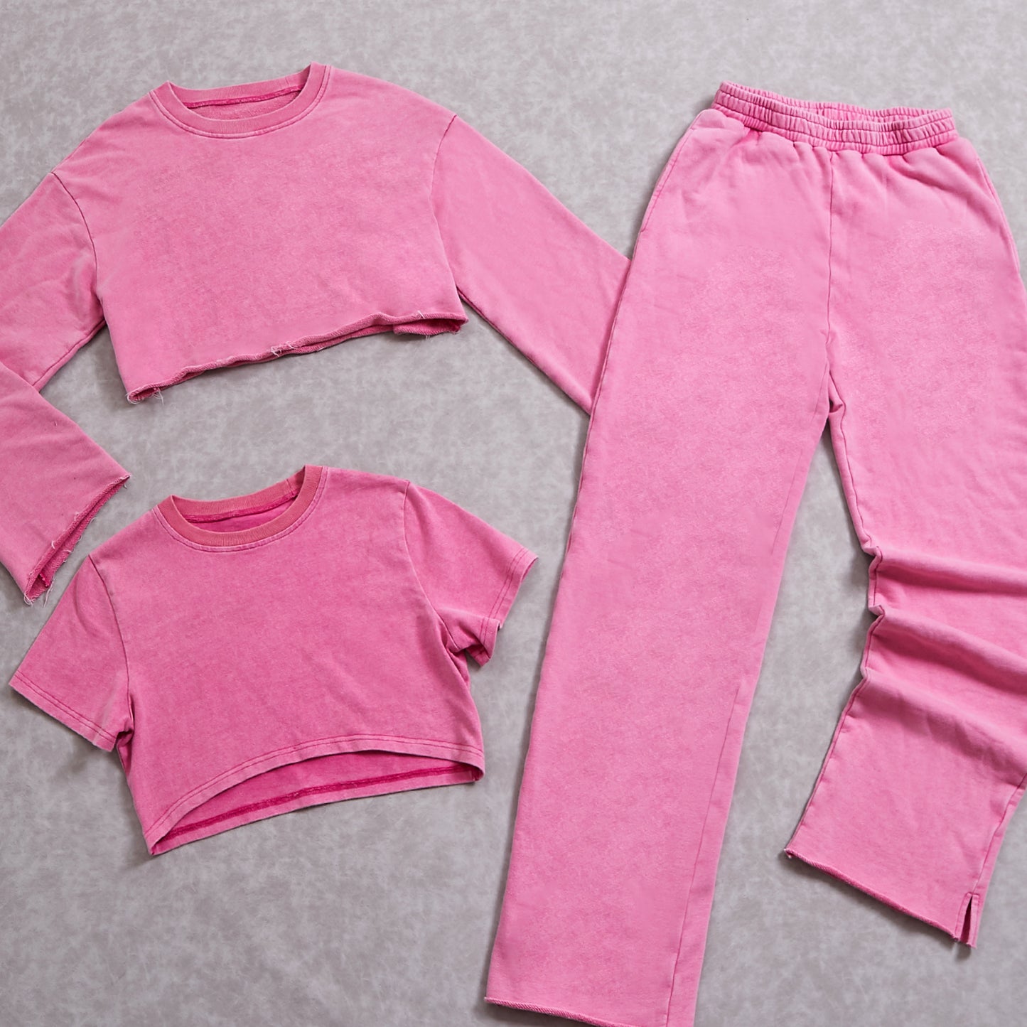 100% Cotton Short Long Sleeved Crop Top And Pants With Pockets 2 Piece Set