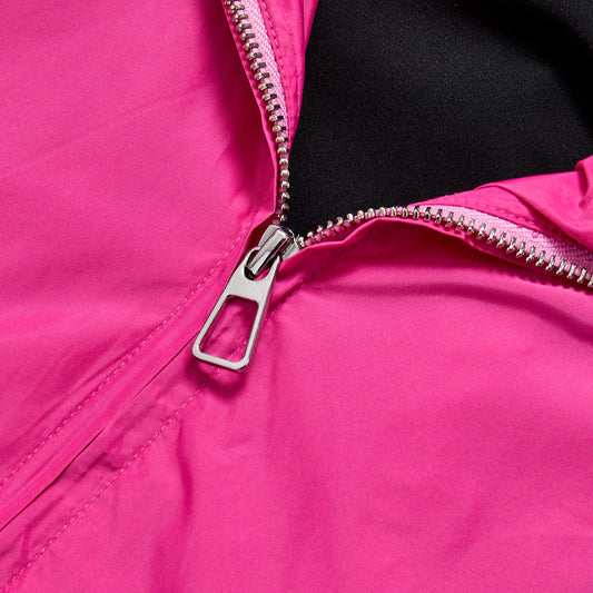 Contrast Panel Color Block Windbreaker Unisex Spring Stand Collar Zip Up Loose Track Jacket Bright Hot Pink Streetwear Casual Racing Outerwear