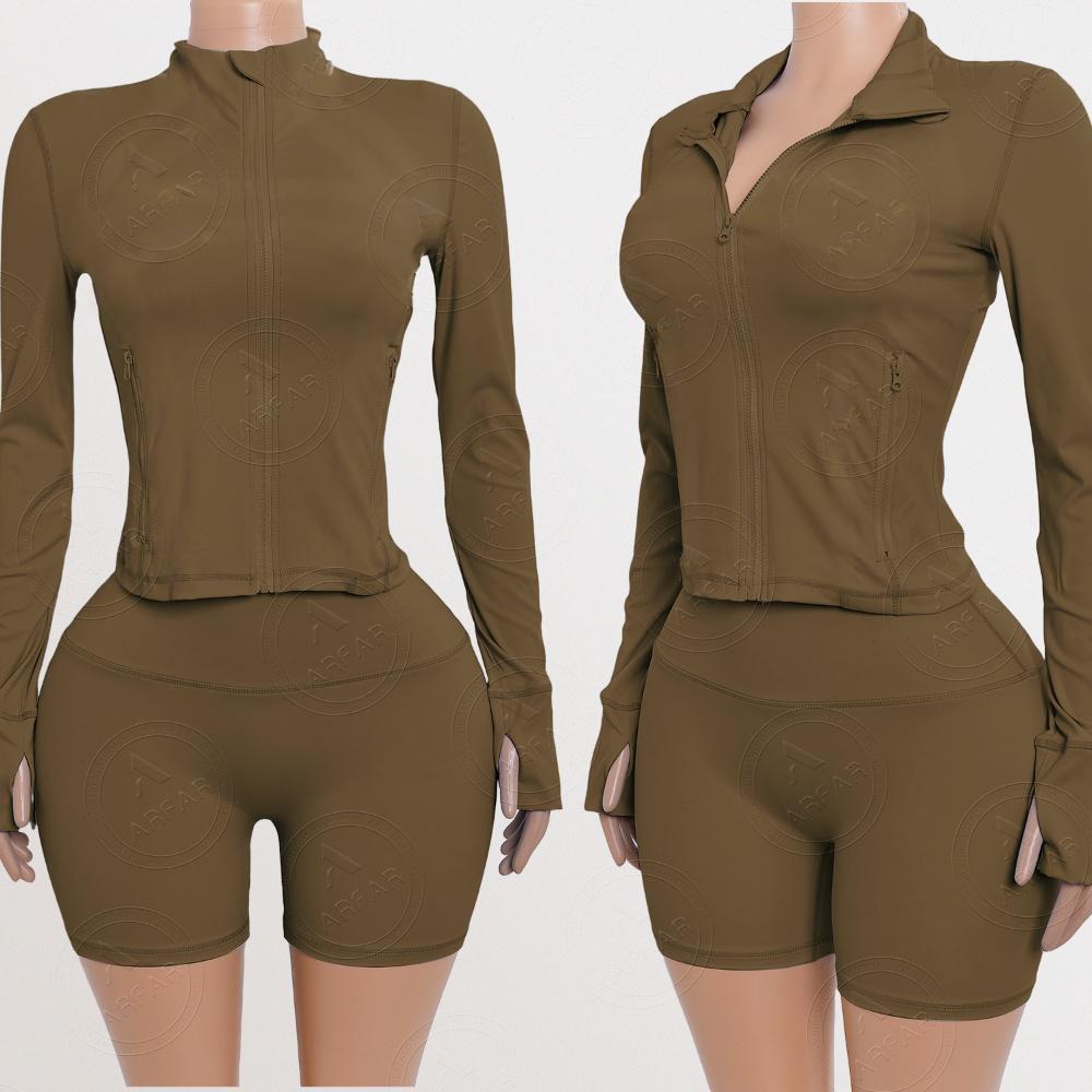 Yoga Zipper Jacket Custom Rhinestone logo Women Set Wholesale Nylon Candy Color Tracksuit Two Piece Lounge Set Women Clothing