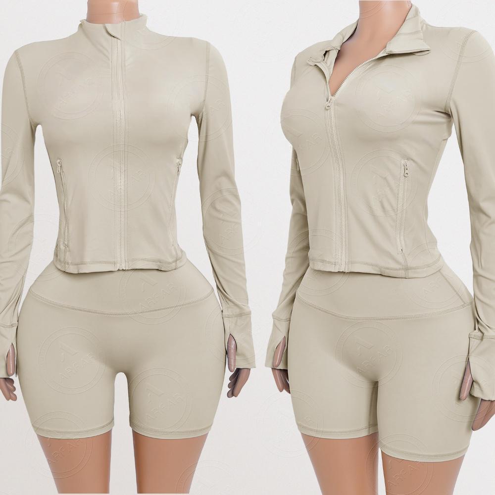 Yoga Zipper Jacket Custom Rhinestone logo Women Set Wholesale Nylon Candy Color Tracksuit Two Piece Lounge Set Women Clothing