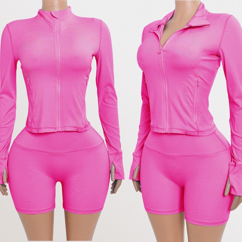 Yoga Zipper Jacket Custom Rhinestone logo Women Set Wholesale Nylon Candy Color Tracksuit Two Piece Lounge Set Women Clothing
