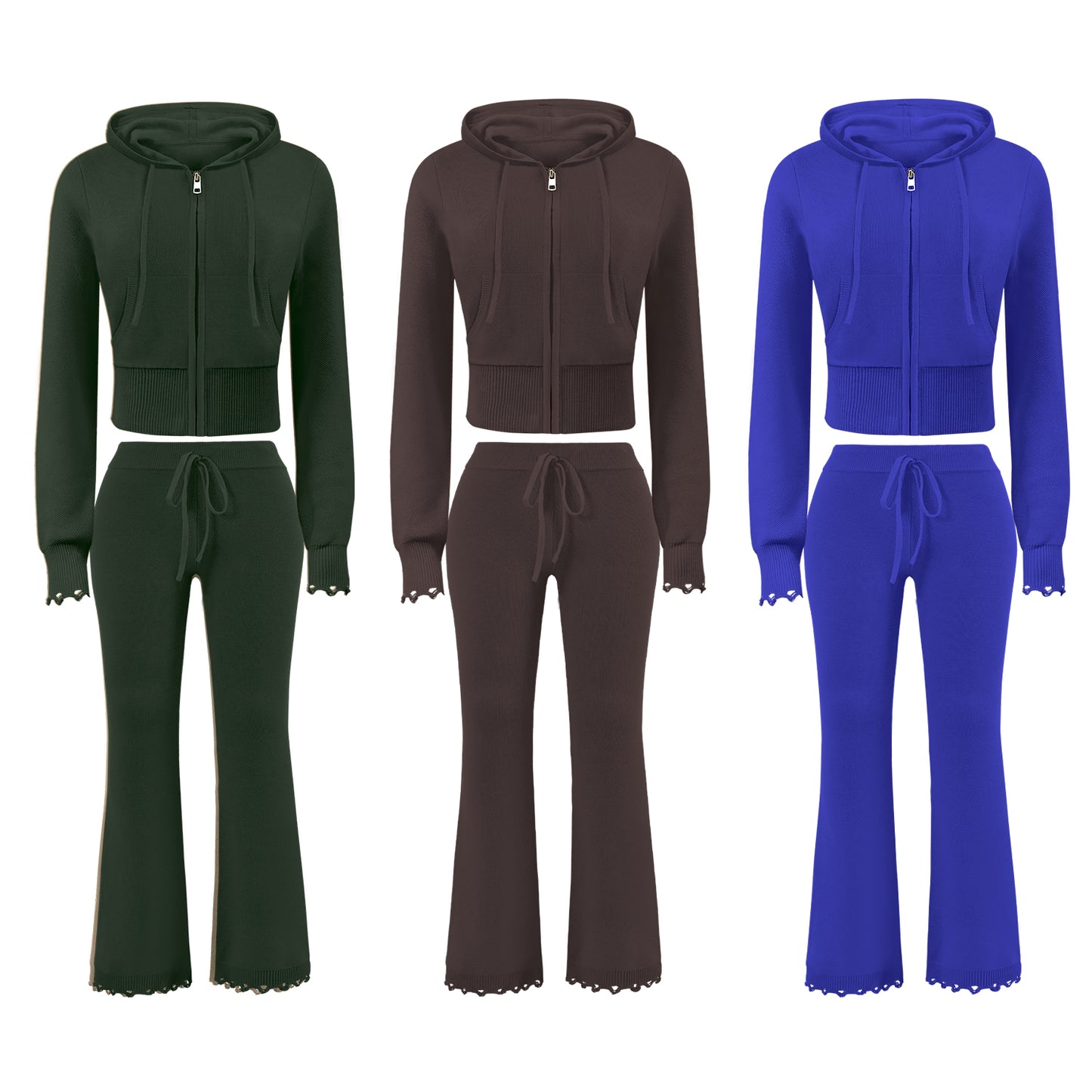 womens knit flared sweatpants and hoodie set