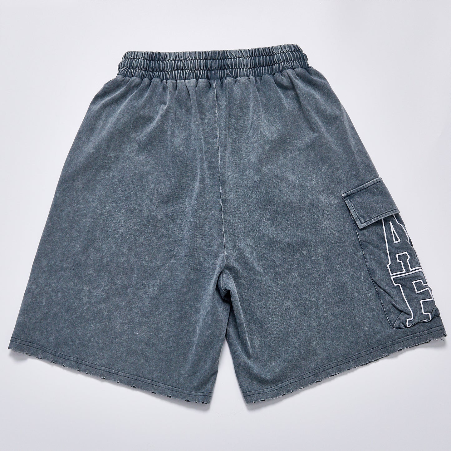 Vintage Washed Cargo Shorts Unisex Summer Elastic Waist Drawstring Letter Print Loose Streetwear Casual Knee Length Sweat Shorts