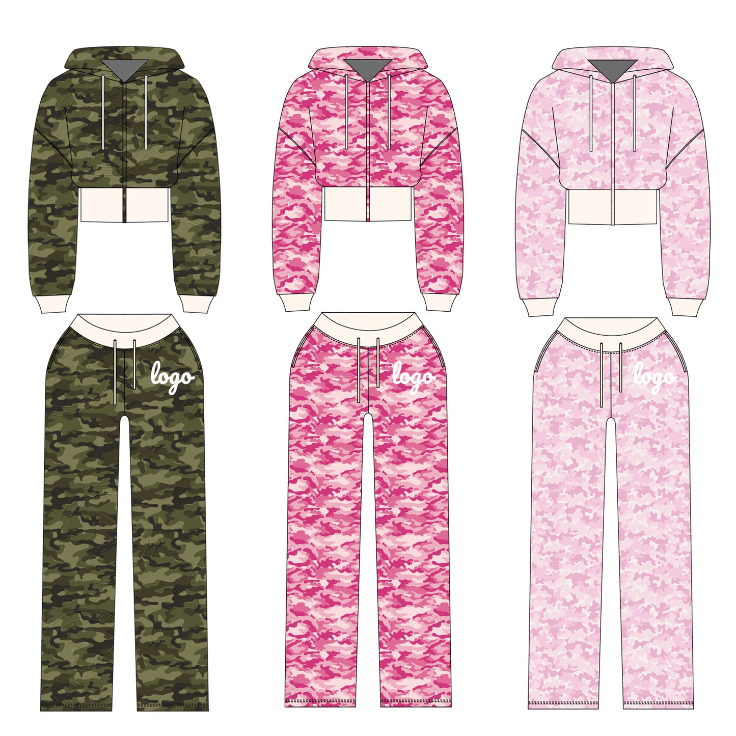 Women Camouflage Hoodie and Shorts Set Zip Heavyweight Cotton Fitness Cropped Long Sleeve Camo Shorts Set Casual Sweatshirt Set
