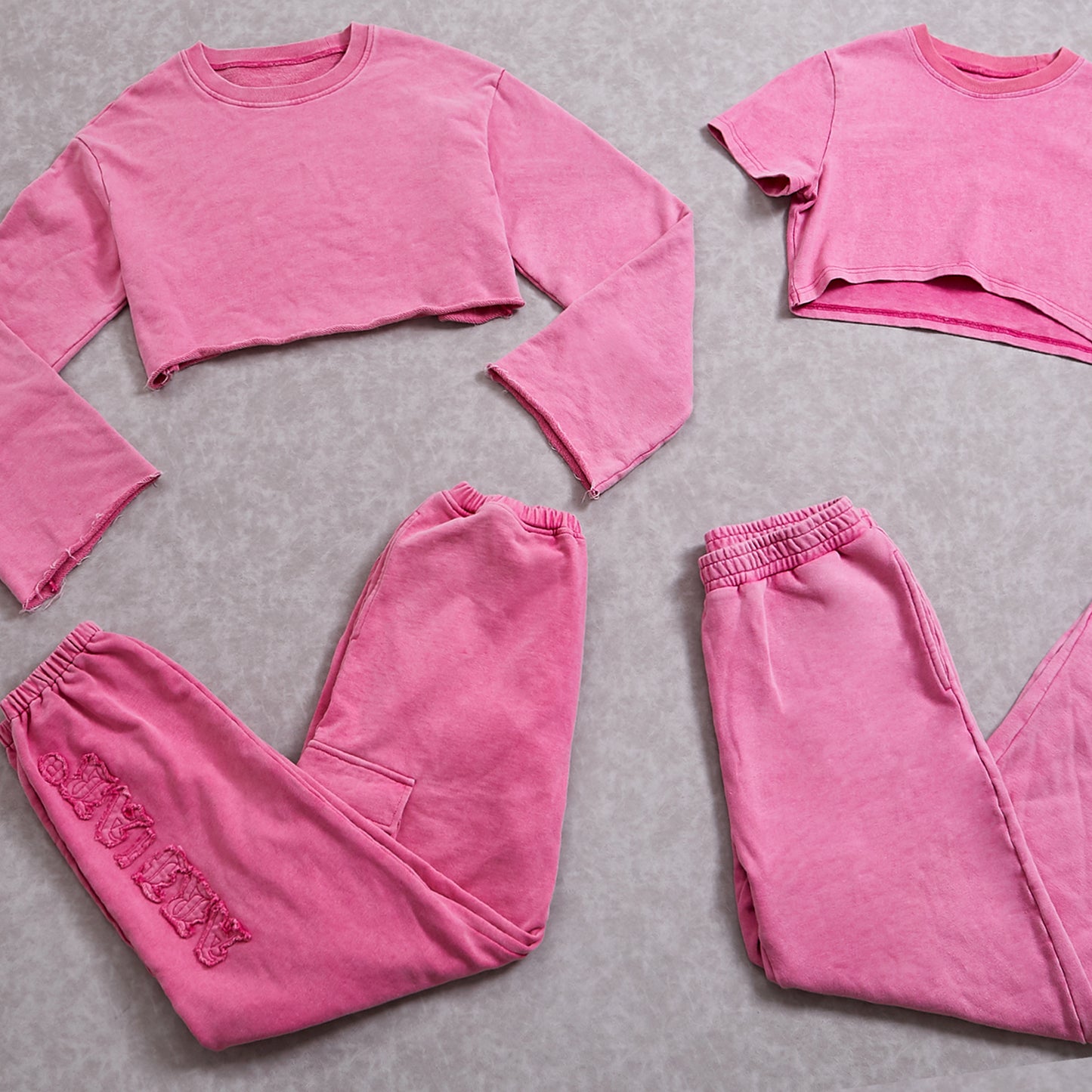 100% Cotton Short Long Sleeved Crop Top And Pants With Pockets 2 Piece Set