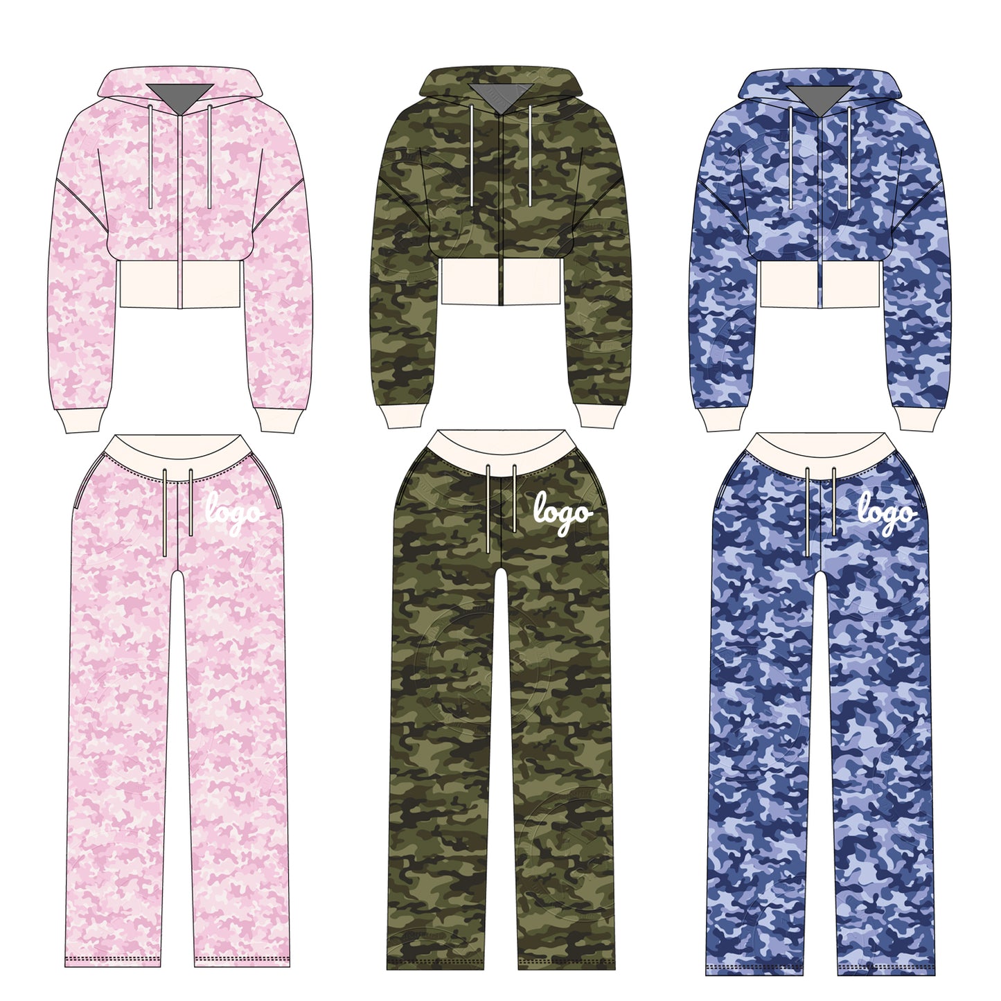 Women Camouflage Hoodie and Shorts Set Zip Heavyweight Cotton Fitness Cropped Long Sleeve Camo Shorts Set Casual Sweatshirt Set
