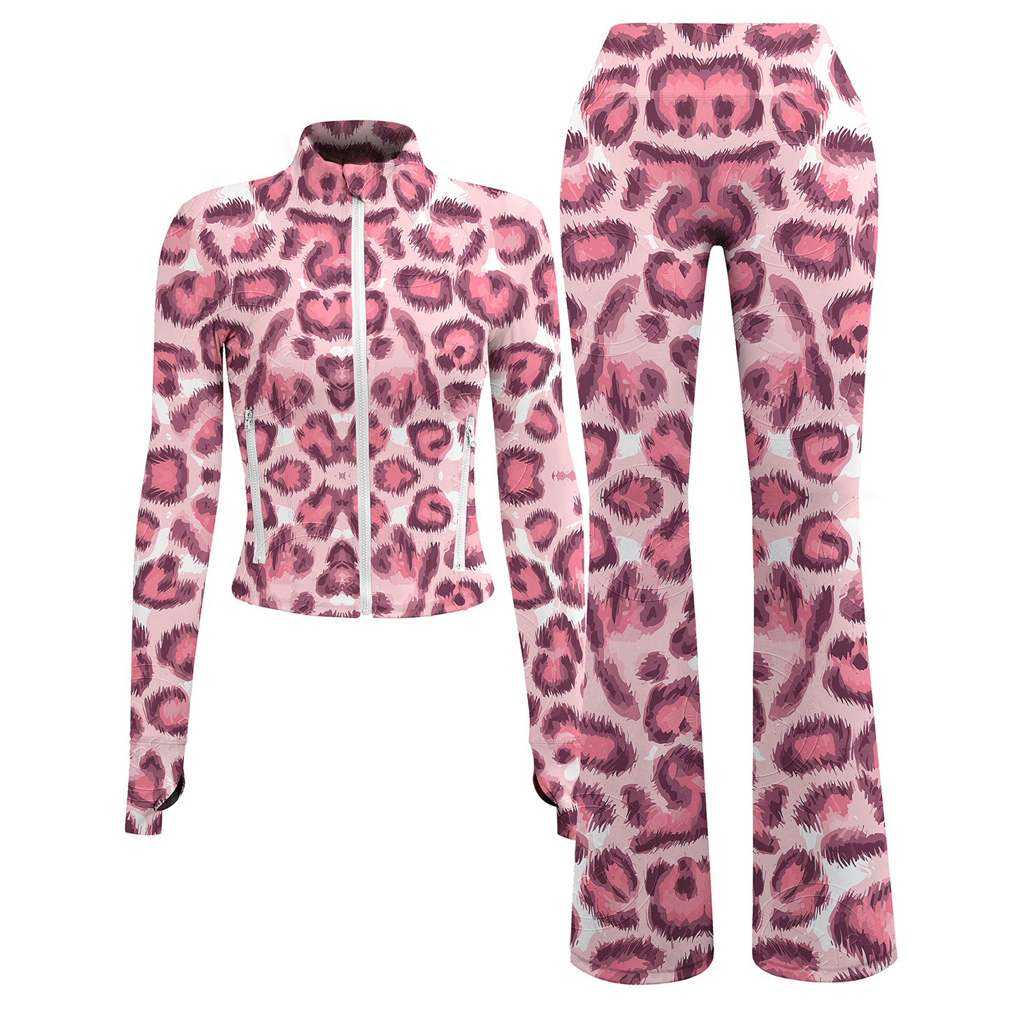 OEM / ODM womens printed yoga jackets set flared legging pants set