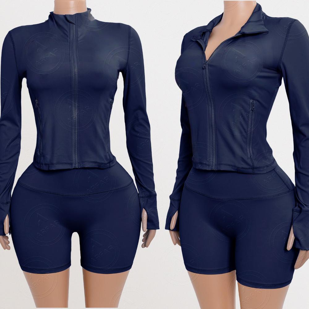 Yoga Zipper Jacket Custom Rhinestone logo Women Set Wholesale Nylon Candy Color Tracksuit Two Piece Lounge Set Women Clothing