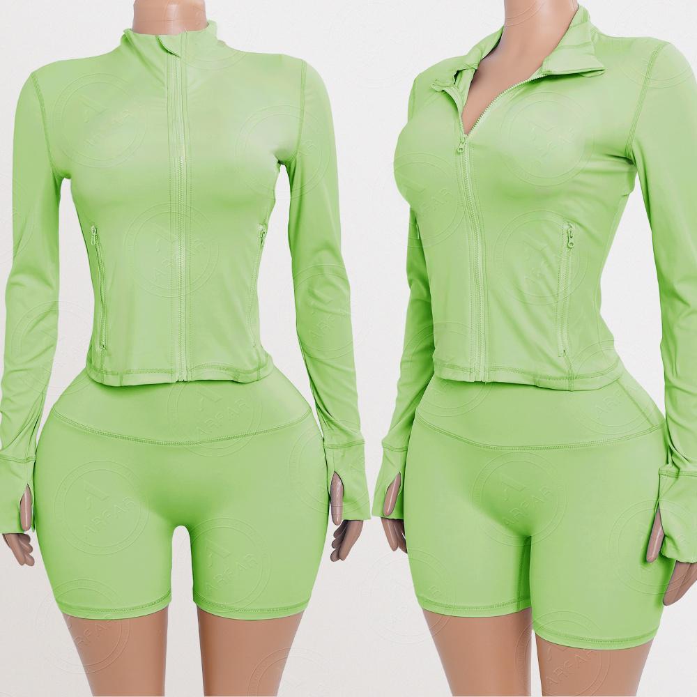 Yoga Zipper Jacket Custom Rhinestone logo Women Set Wholesale Nylon Candy Color Tracksuit Two Piece Lounge Set Women Clothing
