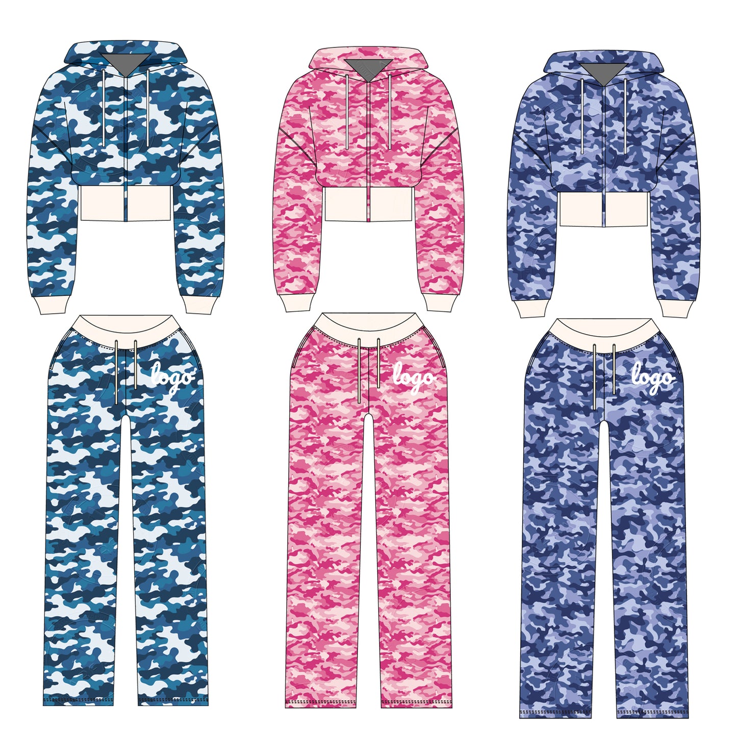 Women Camouflage Hoodie and Shorts Set Zip Heavyweight Cotton Fitness Cropped Long Sleeve Camo Shorts Set Casual Sweatshirt Set