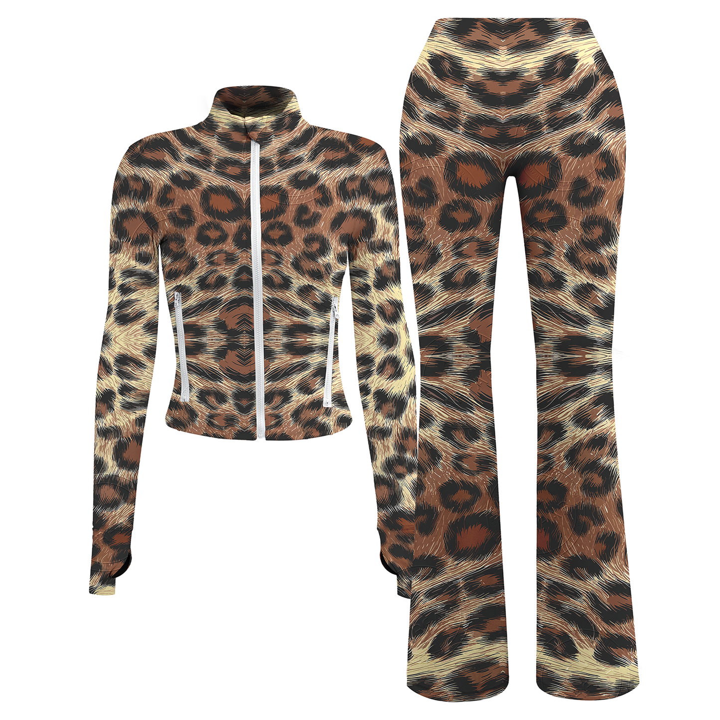 OEM / ODM womens printed yoga jackets set flared legging pants set