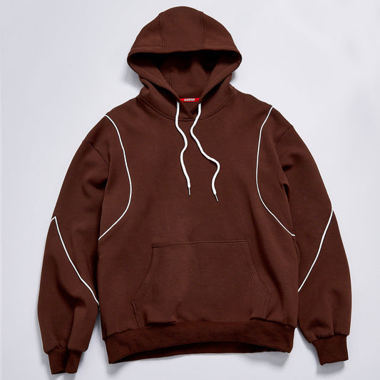 Custom Logo White Contrast Piping Hoodie Unisex Autumn Loose Oversized Pullover Hooded Sweatshirt Streetwear Casual Racing Line Drawstring Pocket Hoodies Outerwear