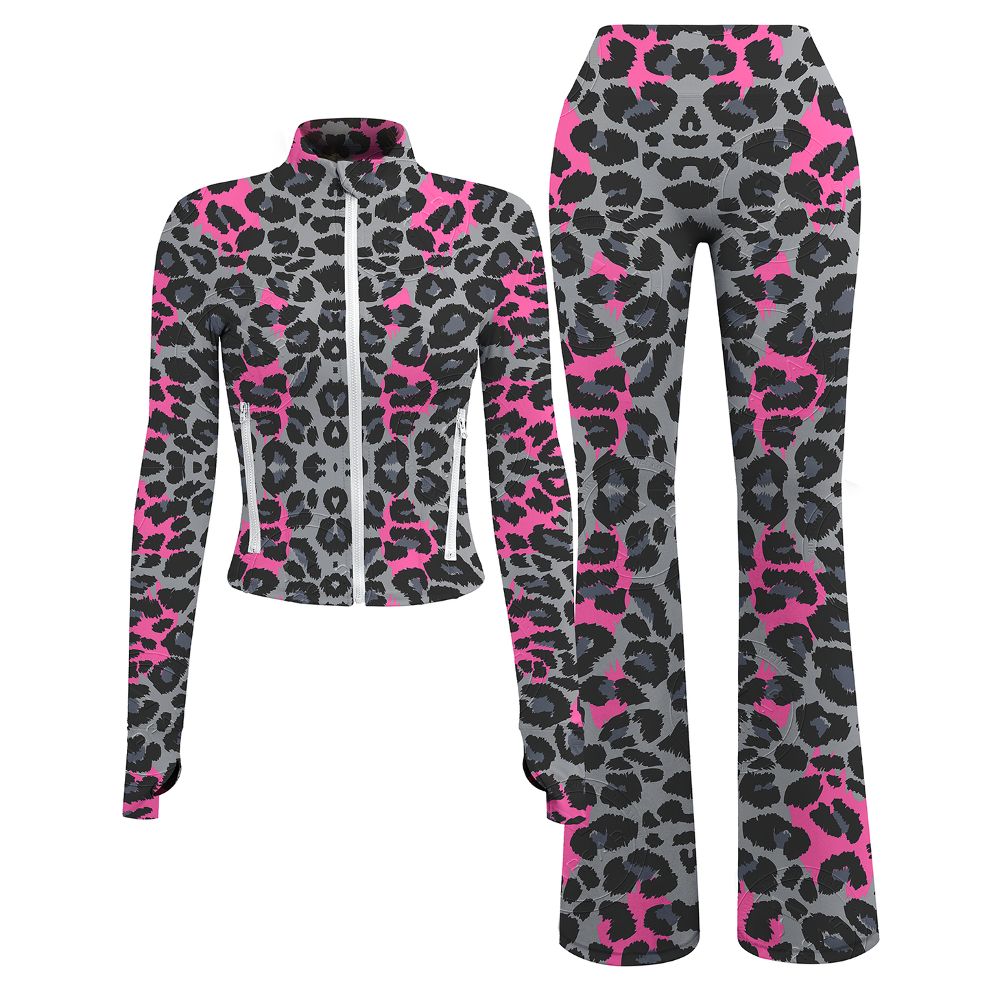 OEM / ODM womens printed yoga jackets set flared legging pants set