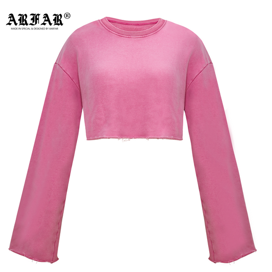 100% Cotton Short Long Sleeved Crop Top And Pants With Pockets 2 Piece Set