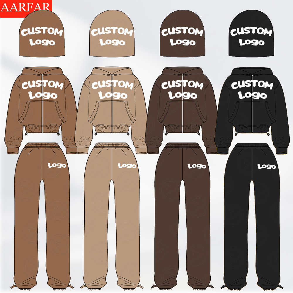 Manufacturer /Custom / OEM/ODM Women 100% Cotton ACID WASHED Cropped Zip Up Hoodie Pants set