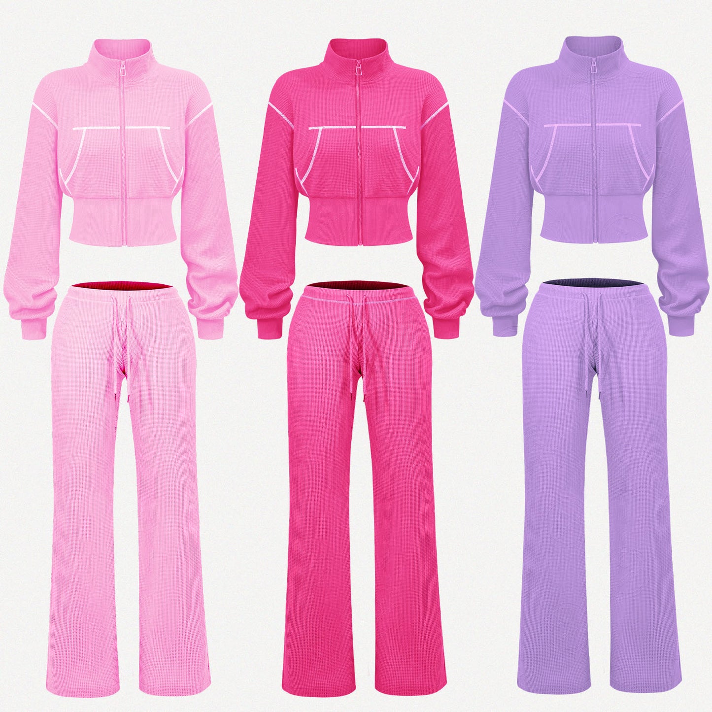 Custom Waffle Knit Girls Two Piece Set Summer 2025 Basic Zip up Jacket Embroidery Hoodie and Shorts Set Loungewear Women Sets